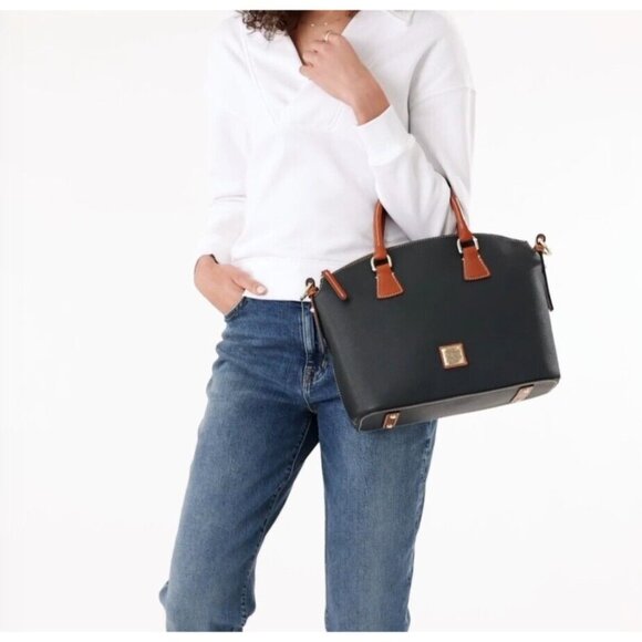 Dooney & Bourke Handbag Pebble Grain Leather Domed Satchel Crossbody Black